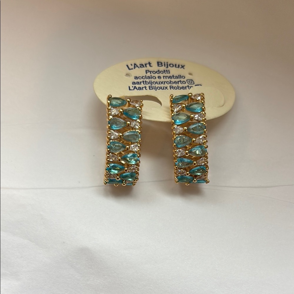 Gold and Blue Earrings from Italy